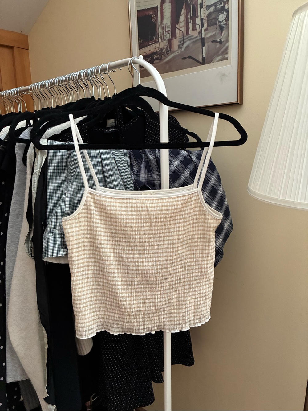 Wilfred Beige and White Gingham Ribbed Camisole